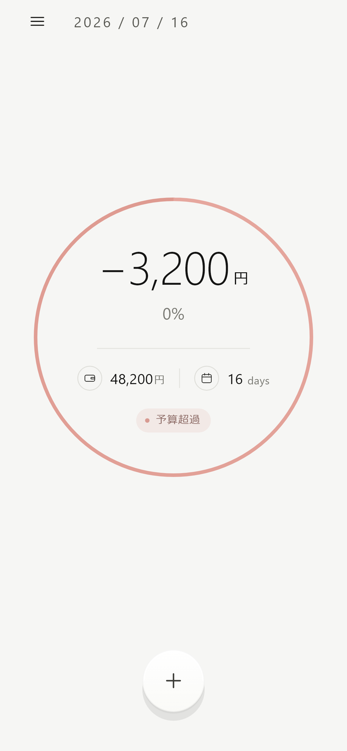 予算を超えて円環が淡い赤になったホーム画面